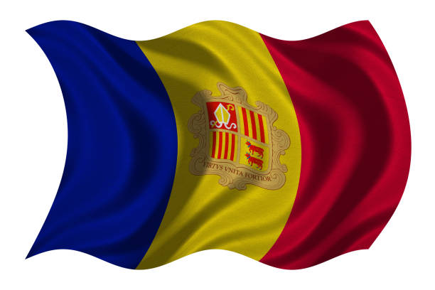 istock Flag of Andorra wavy on white, fabric texture 871255654