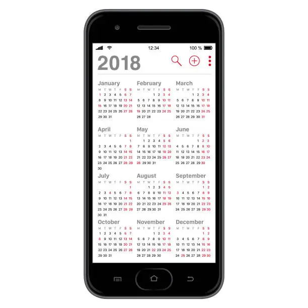 Vector illustration of 2018 Calendar on Smartphone