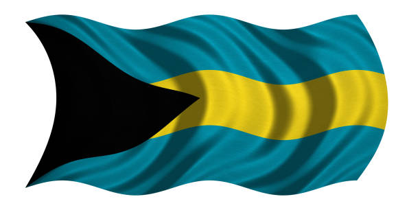 istock Flag of Bahamas wavy on white, fabric texture 871258466