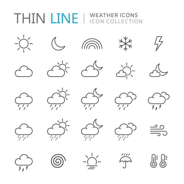 Collection of weather thin line icons. Collection of weather thin line icons. Vector eps10 rain symbols stock illustrations