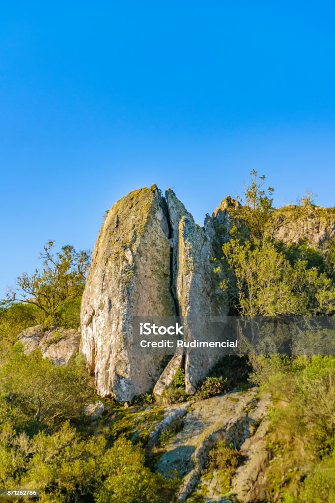 Big Rock Landscape Big rocky boulder at top of hill at Lavalleja province, Uruguay Lavalleja Department Stock Photo