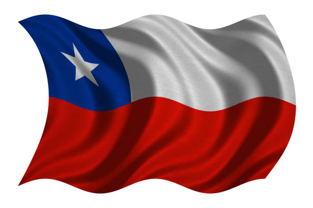 Chilean national official flag. Patriotic symbol, banner, element, background. Correct colors. Flag of Chile with real detailed fabric texture wavy isolated on white, 3D illustration