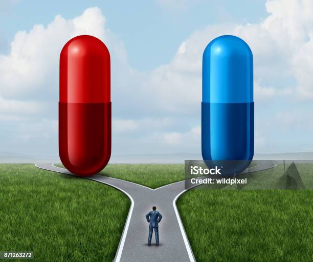 Red And Blue Pill Choice Stock Photo - Download Image Now - Pill, Capsule - Medicine, Red