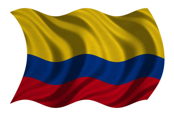 Colombian national official flag. Patriotic symbol, banner, element, background. Correct colors. Flag of Colombia with real detailed fabric texture wavy isolated on white, 3D illustration