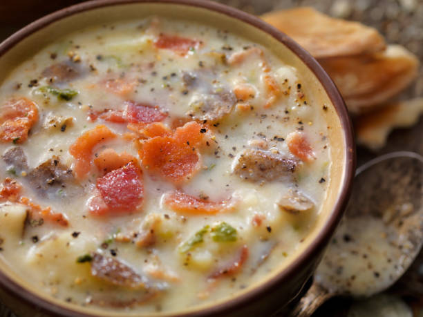 istock Creamy Bacon and Potato Soup with Bread sticks 871268614