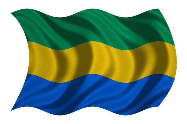 istock Flag of Gabon wavy on white, fabric texture 871271998