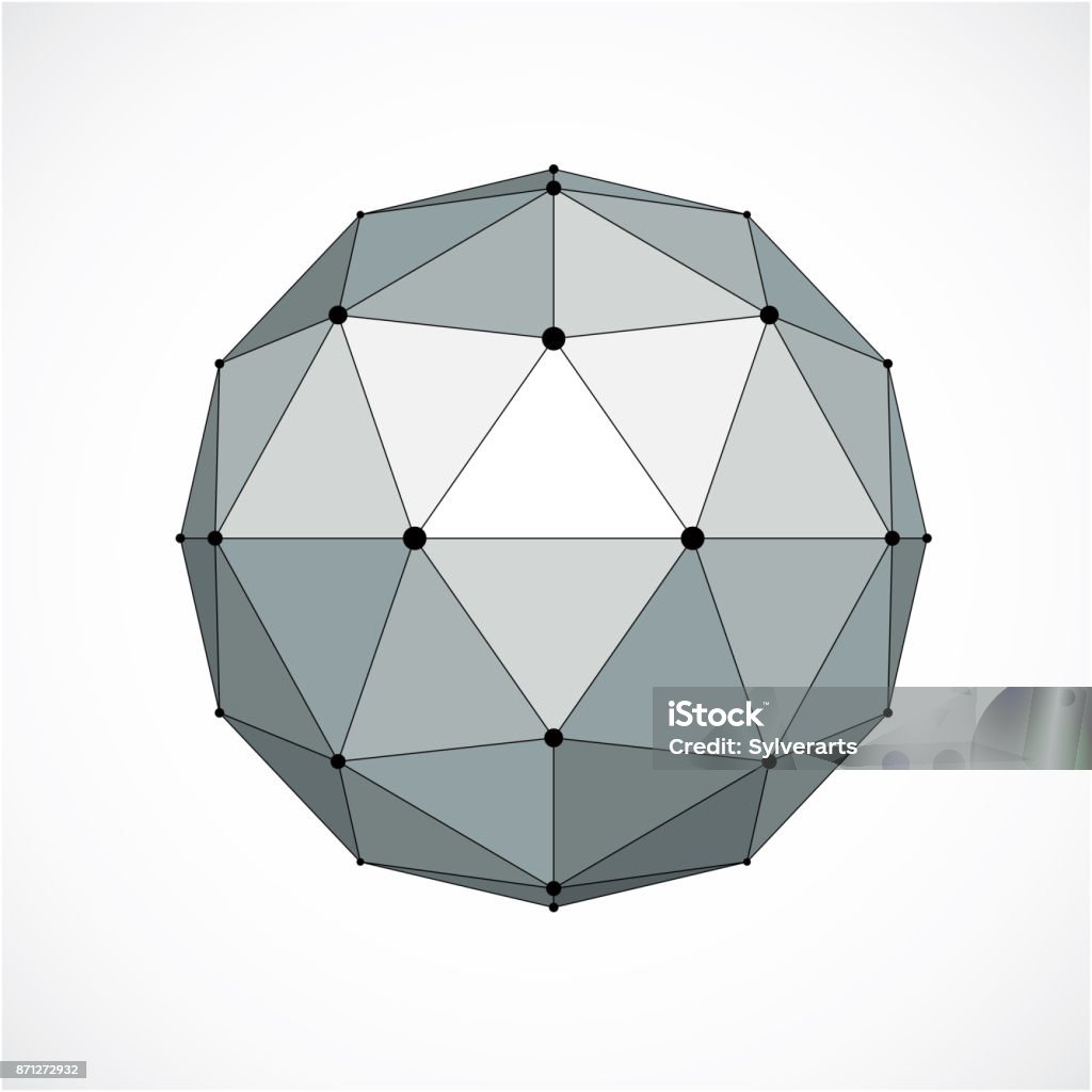 Vector Dimensional Wireframe Low Poly Object Grayscale Spherical Shape ...