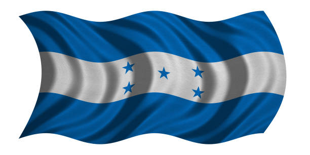 istock Flag of Honduras wavy on white, fabric texture 871273308