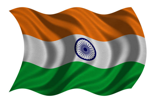 istock Flag of India wavy on white, fabric texture 871273684