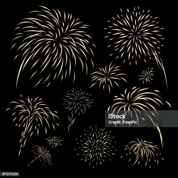 Firework One Vector Gold Gold Fireworks Design On Black Background Vector Illustration Stock ...