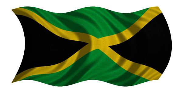 istock Flag of Jamaica wavy on white, fabric texture 871274744
