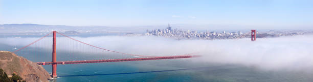 パノラマに広がる - panoramic san francisco bay area golden gate bridge san francisco bay ストックフォトと画像