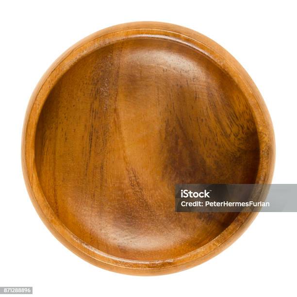 Empty Wooden Bowl Over White Stock Photo - Download Image Now - Bowl, Wood - Material, High Angle View