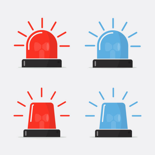 Police flasher, siren vector set Police flasher, siren vector set. Red and blue sirens, flashers ambulances. Icons for alarm or emergency cases. Collection of alert flashing lights in a flat style. Red and blue flasher siren . flash illustrations stock illustrations