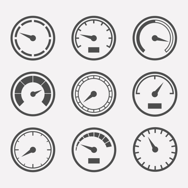 미터 벡터 세트 - speed speedometer gauge computer icon stock illustrations
