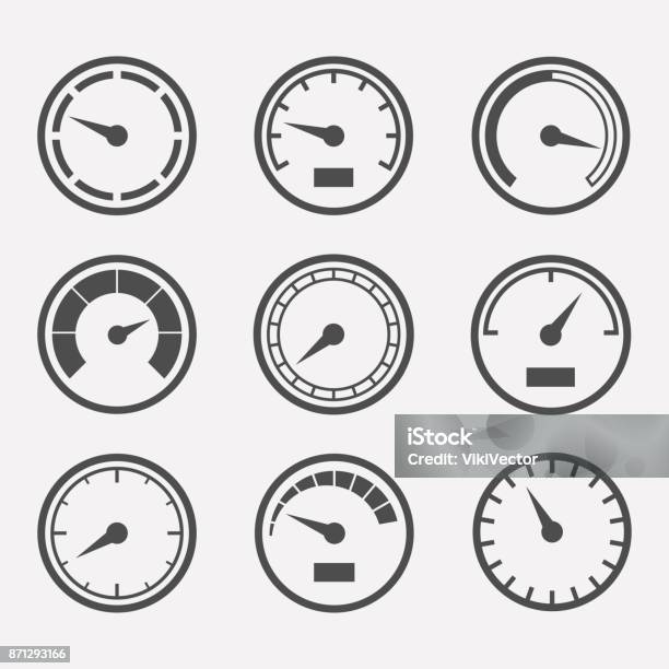 Meters Vector Set Stock Illustration - Download Image Now - Speedometer, Icon Symbol, Pressure Gauge