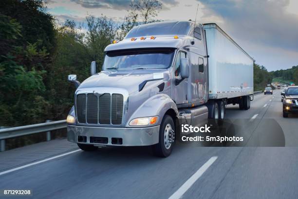 Big 18 Wheeler On The Road Stock Photo - Download Image Now - Semi-Truck, USA, Blurred Motion
