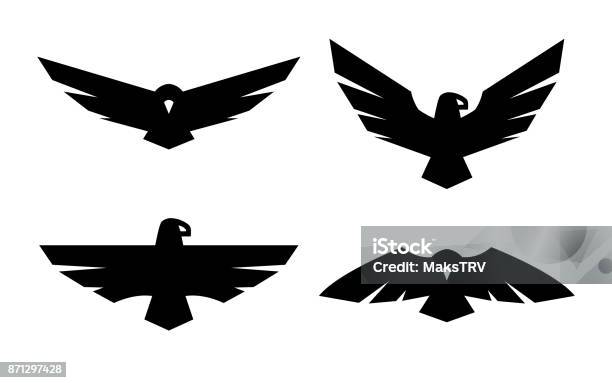 Eagle Un Ensemble Dicônes Monochromes Illustration Vectorielle Vecteurs libres de droits et plus d'images vectorielles de Grand corbeau
