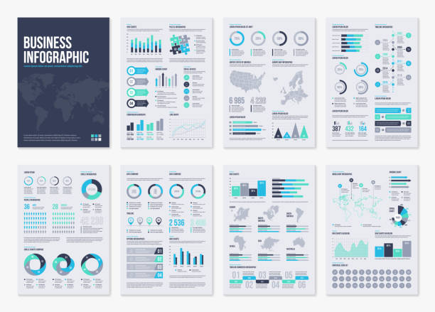 vektorelemente broschüre infografik für business illustration im modernen stil. - design element infographic symbol icon set stock-grafiken, -clipart, -cartoons und -symbole