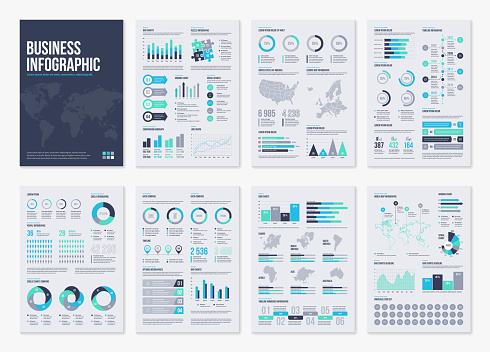 Infographic brochure elements for business data visualization. Vector illustration in modern flat info graphic style.