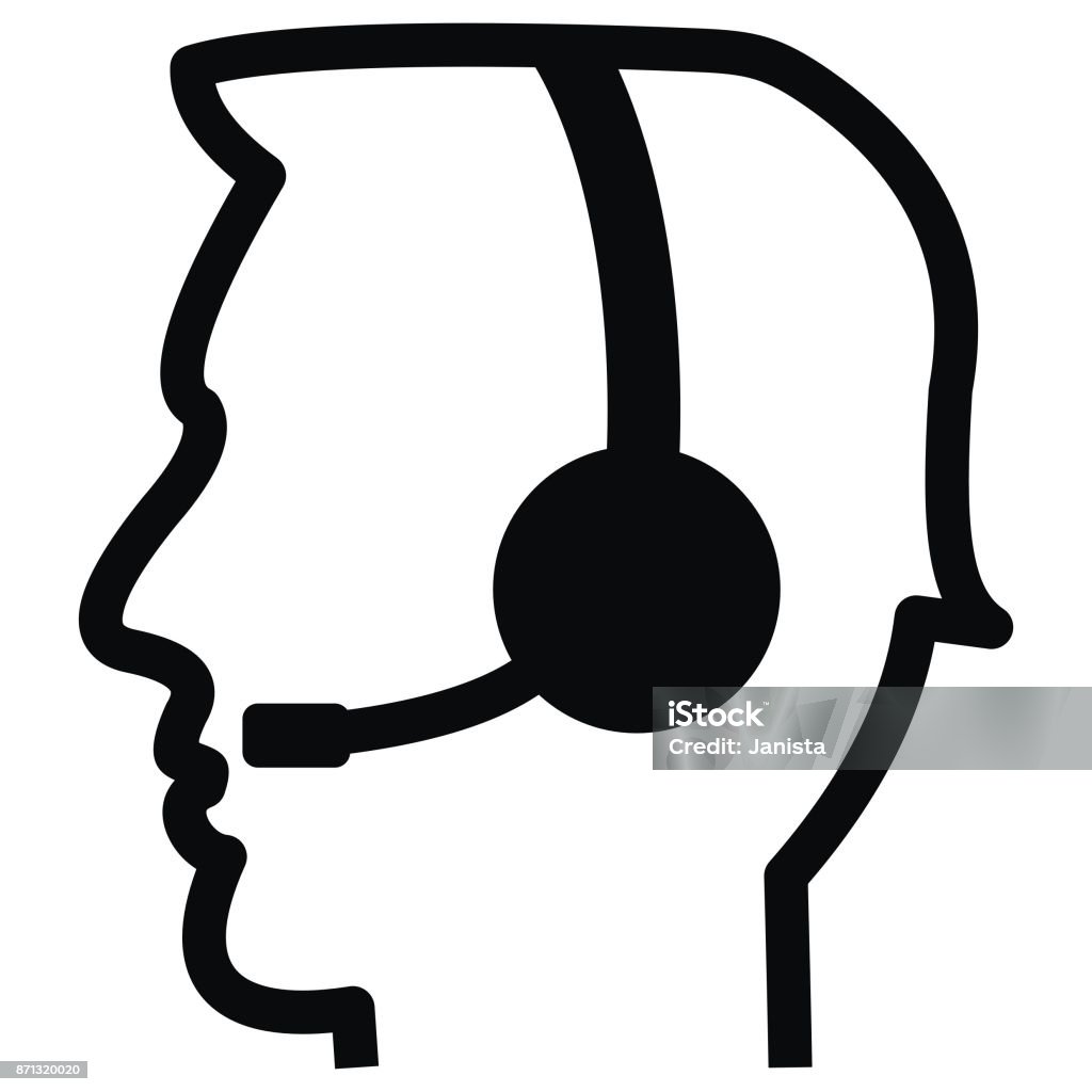 Telephone operator Telephone operator, vector icon, silhouette of head. Black and white profile. Adult stock vector