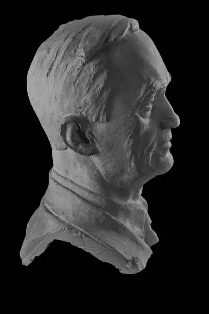 Photo of White plaster bust, sculptural portrait of the modern man