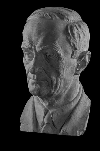 White plaster bust, sculptural portrait of the modern man
