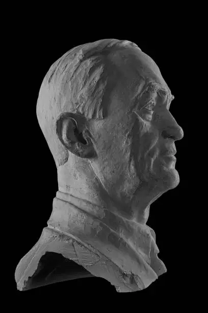 Photo of White plaster bust, sculptural portrait of the modern man