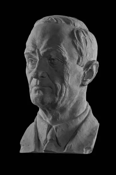 Photo of White plaster bust, sculptural portrait of the modern man