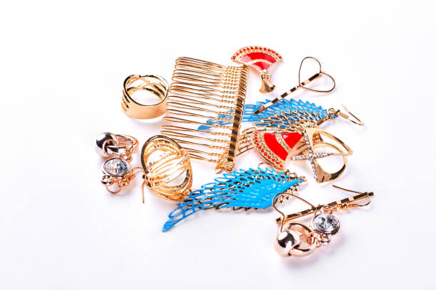 istock Girls golden accessories on white background. 871327826