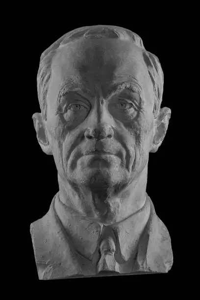 Photo of White plaster bust, sculptural portrait of the modern man