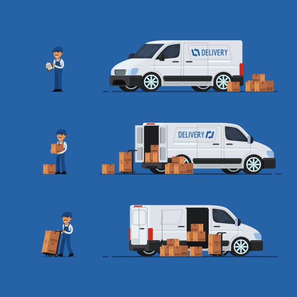 Delivery Concept. Delivery Truck. Delivery man. Vector illustration Delivery Concept. Delivery Truck. Delivery man. Vector illustration truck driver stock illustrations