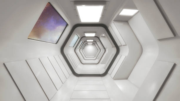 istock 3d rendering. Modern and futuristic spaceship corridor 871331572