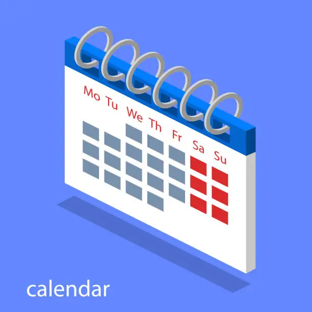 Vector illustration of Isometric 3D vector illustration concept calendar page with week
