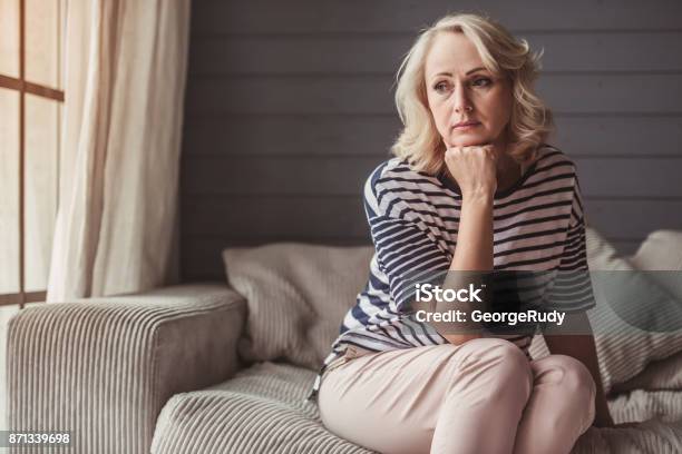 Sad Senior Woman Stock Photo - Download Image Now - Women, One Woman Only, Sadness