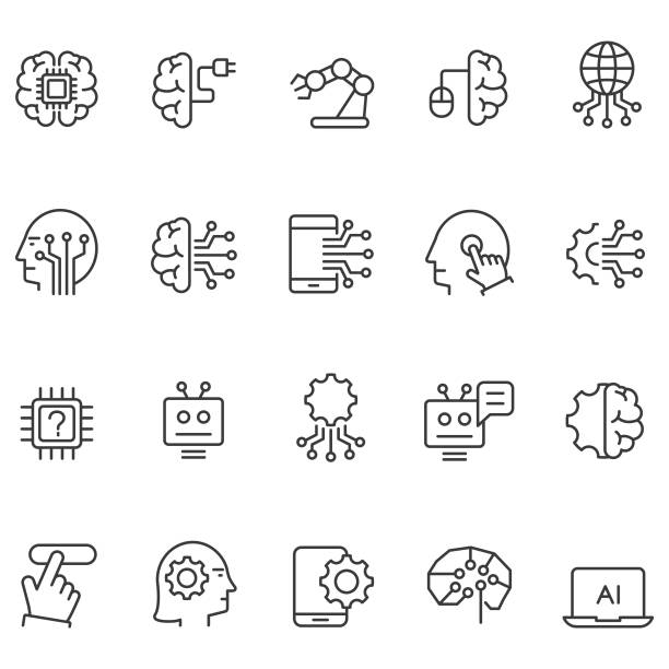 Artificial intelligence icons set vector art illustration