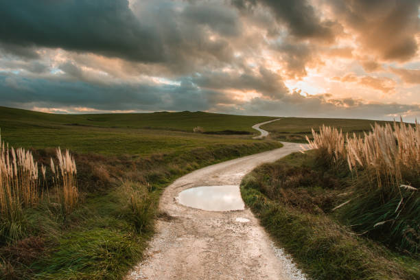 Dirt road at sunset