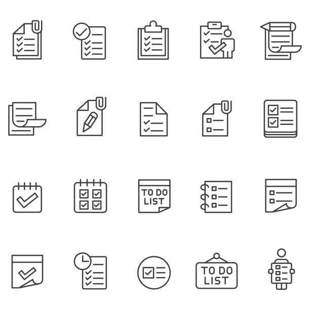 ilustraciones, imágenes clip art, dibujos animados e iconos de stock de lista de conjunto de iconos - to do list computer icon checklist communication