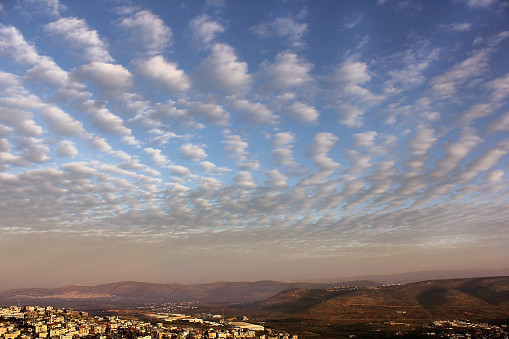 unusual visual effect during beautiful sunrise over Cana of Galilee, Israel