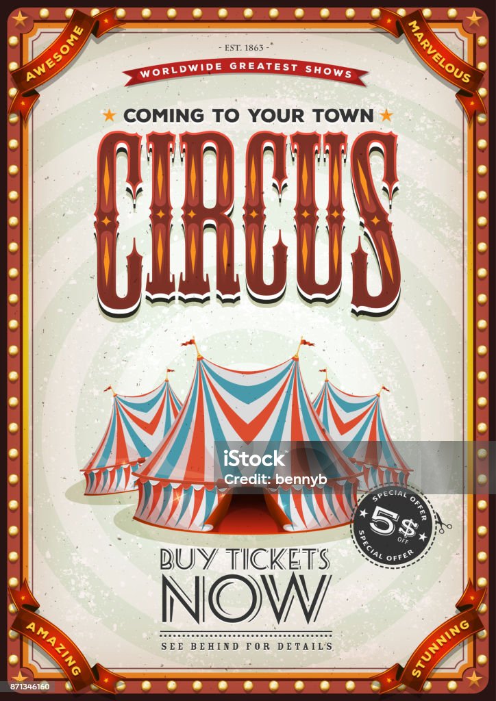 Vintage vieille affiche de cirque - clipart vectoriel de Cirque libre de droits