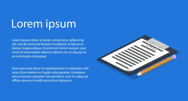 Vector illustration of Isometric 3D vector illustration task list and pencil