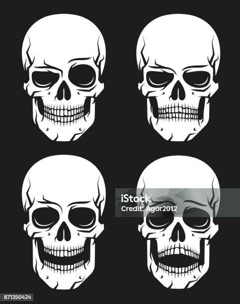 Black skulls print. Skull pattern. Hand drawn swatch for textile
