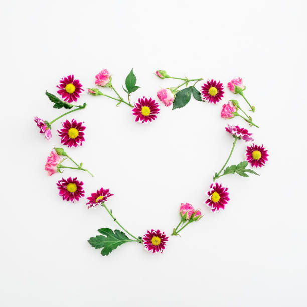 istock Heart of flowers. Flat lay, Top view 871355246