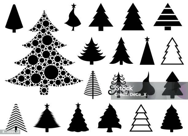 Set Of Different Christmas Trees Stock Illustration - Download Image Now - Christmas Tree, Fir Tree, Shape