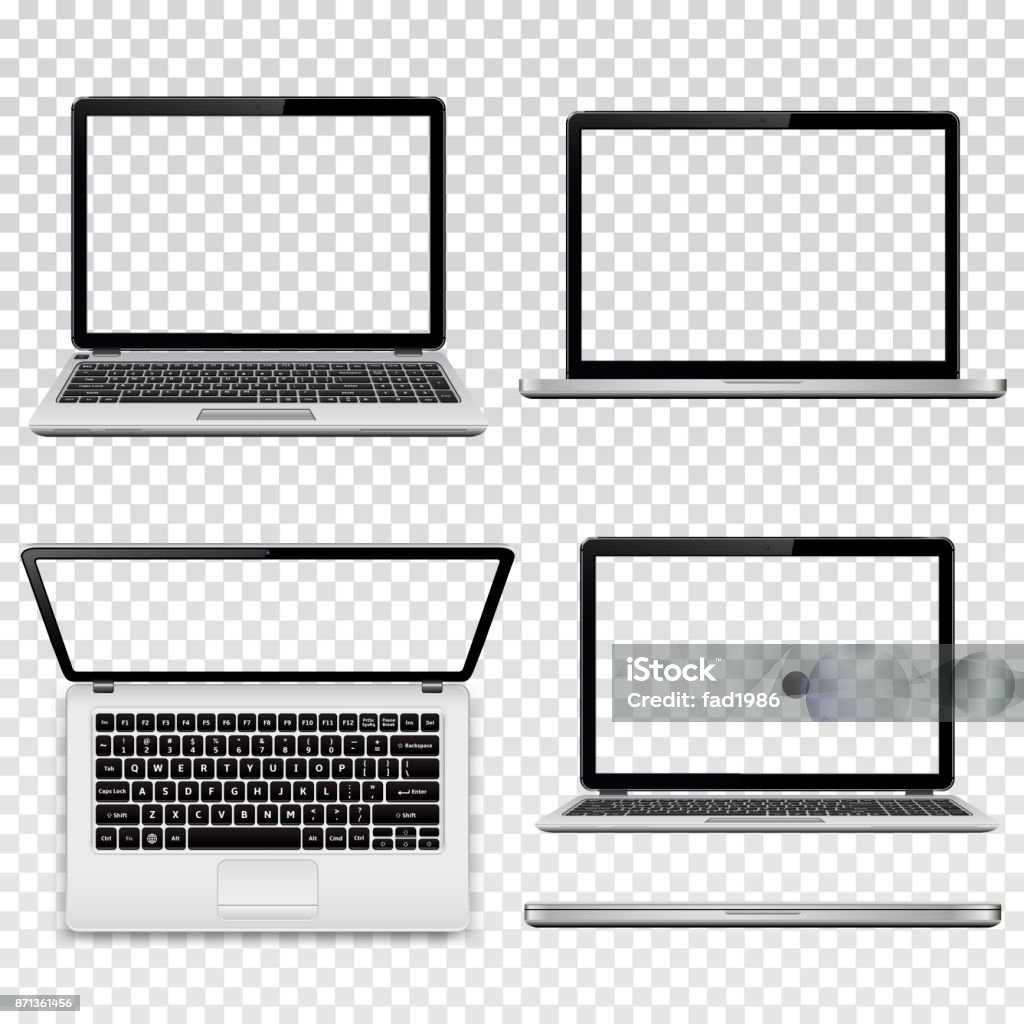 Laptops com tela transparente isolado em fundo transparente - Vetor de Laptop royalty-free
