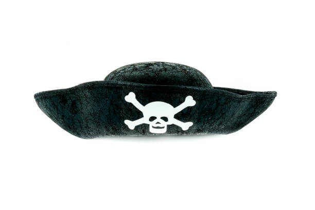 istock Isolated black vintage pirate hat with a skeleton skull. 871362248