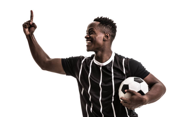 istock Fan / Sport Player on black and white uniform celebrating on white background 871369914