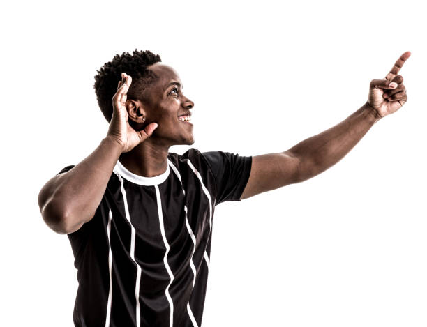 istock Fan / Sport Player on black and white uniform celebrating on white background 871369940