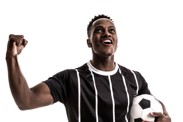 istock Fan / Sport Player on black and white uniform celebrating on white background 871369942
