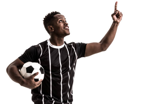 istock Fan / Sport Player on black and white uniform celebrating on white background 871369944